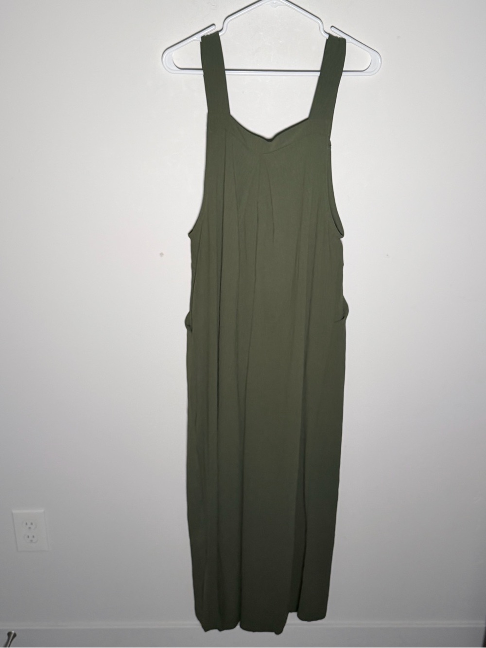 Olive Green Maxi Overall Dress with Button-Strap Detail - Picture 8 of 10